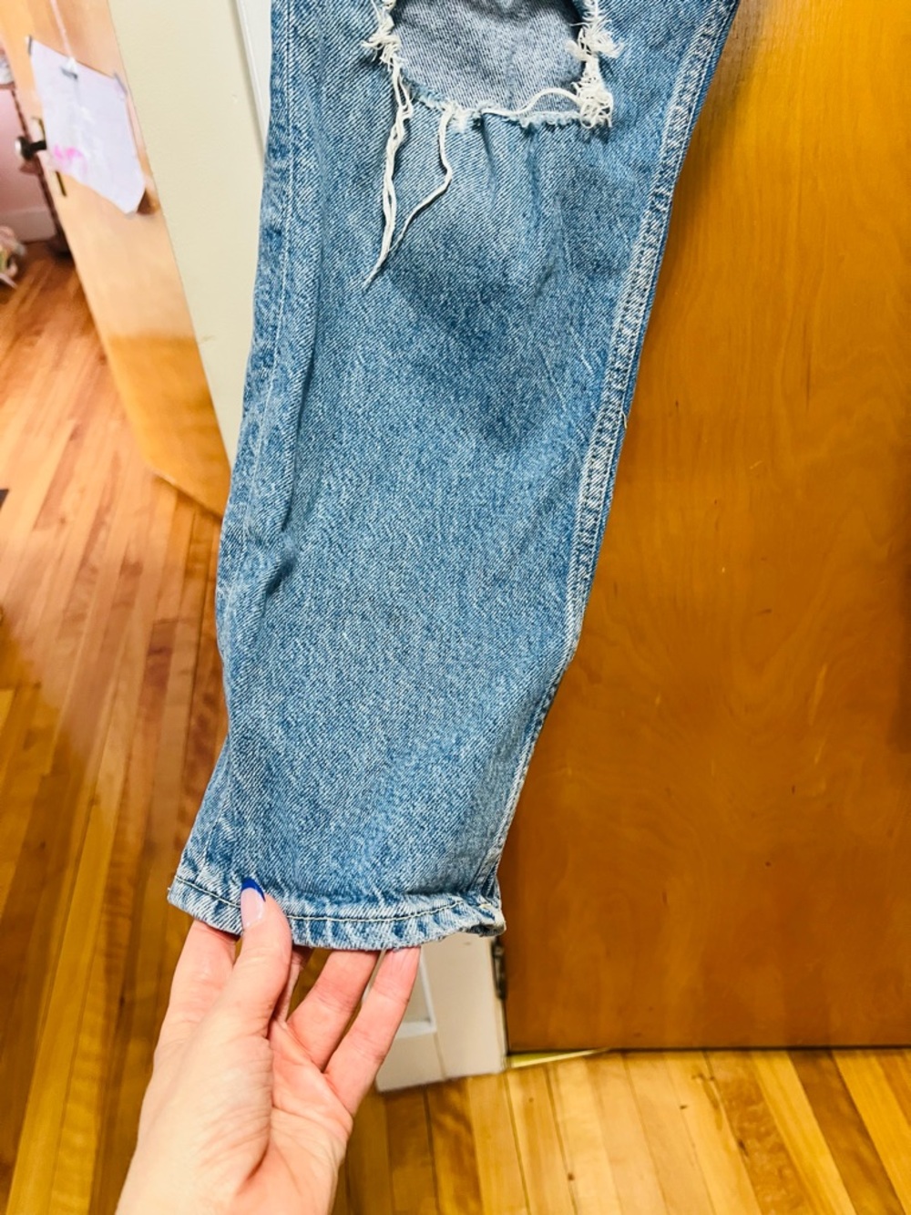 Free People Distressed Light Blue Boyfriend Jeans - Picture 3 of 7
